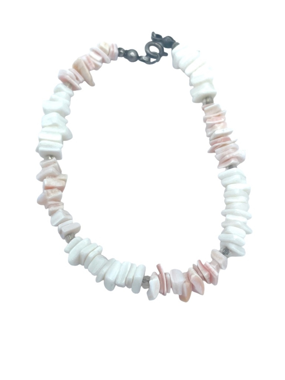 Pinky Peach & White Shell Chip Bracelet Coastal Boho Jewelry